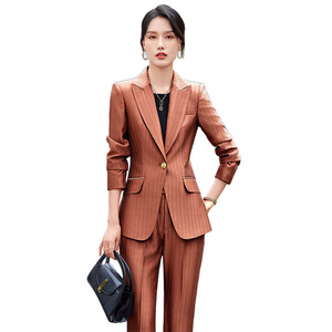 Women's Suit Set 2024 Autumn Striped Polyester Elegant Professional Attire Three Quarter Sleeve Anti-Wrinkle - Product Image 5