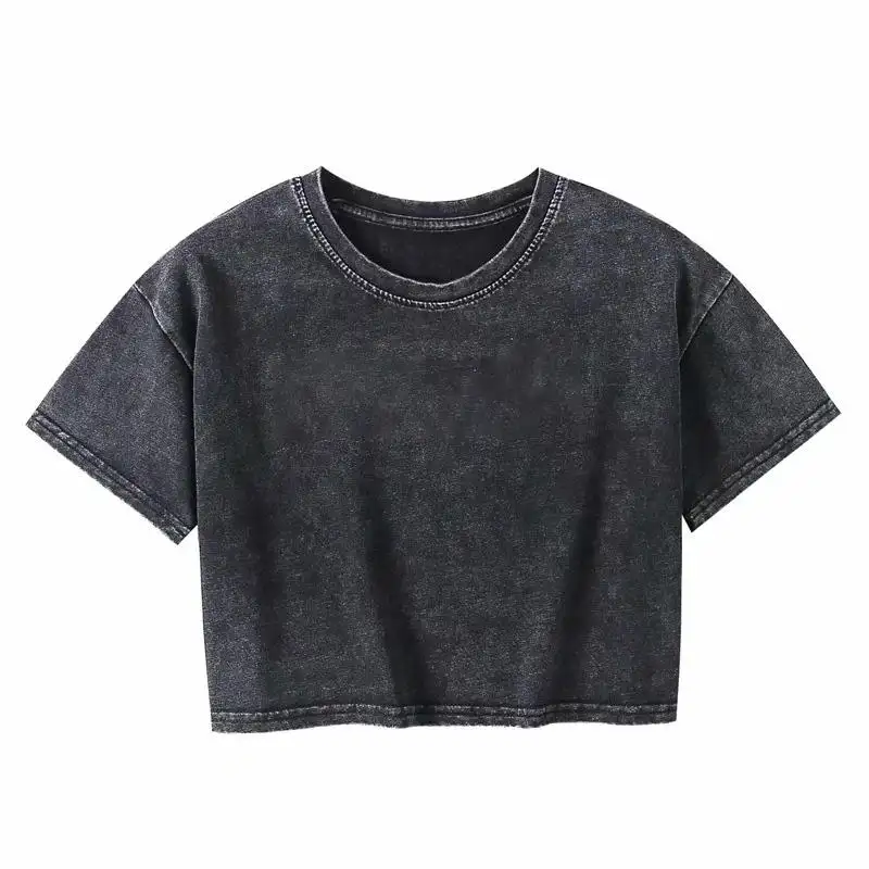 High quality 100% cotton cropped acid washed women T-shirt custom vintage wash t shirt crop top tee t shirt for female