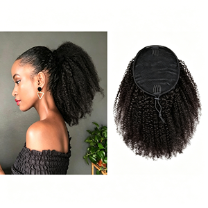 Extensions <span class=keywords><strong>de</strong></span> <span class=keywords><strong>cheveux</strong></span> <span class=keywords><strong>queue</strong></span> <span class=keywords><strong>de</strong></span> <span class=keywords><strong>cheval</strong></span> synthétiques courtes à cordon <span class=keywords><strong>de</strong></span> serrage, bouclées crépues afro volumineuses, en fibre haute température, petites boucles - Product Image 1