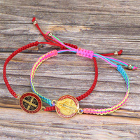 Bracelets en corde tressée verte catholique personnalisables, bracelets religieux avec la Vierge Marie, Saint Benoît, Saint Jude