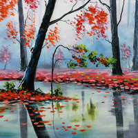 Peinture à l'huile artisanale au couteau à palette 50x60cm, paysage forestier coloré, toile d'art moderne, décoration murale pour salon