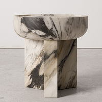 Table d'appoint Dream Home en marbre massif avec plateau en forme de bol à rebord encastré, piétement géométrique fendu, mobilier de décoration intérieure