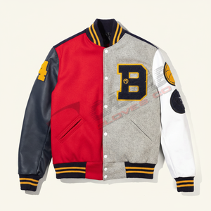 Chaqueta universitaria de chenilla transpirable de invierno para hombre, bordado en rojo-gris-Negro-blanco, estampado de letras con capucha, forro polar largo ligero - Product Image 1