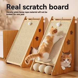 Wood Cat <b>Scratching</b> Board Sisal Rope Material Durable Indoor Cat Tree Minimalist Design Stars Pattern One Level - Product Image 1