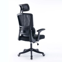 Chaises de bureau ergonomiques en tissu maillé noir à dossier haut, avec soutien lombaire réglable, chaise de travail confortable avec accoudoirs rabattables