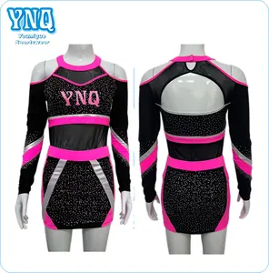 Sublimazione personalizzata morbido tessuto lucido Cheerleading uniforme Top corto e vestito uniforme vestito uniforme per la concorrenza