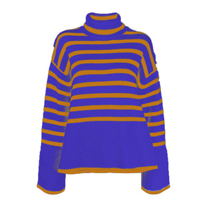 Maglione Lavorato a Maglia con Motivo Personalizzato per <span class=keywords><strong>Donna</strong></span> Pullover Maglieria Invernale Oversize in <span class=keywords><strong>Cotone</strong></span> a Righe con Collo Alto - Product Image 3