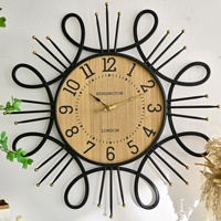 Jam Dinding Dekorasi Rumah Gaya Art Deco Rustic Still Life, Jarum Kuarsa, Baterai, Plat Tebal 30mm, Logam Hitam, Ruang Tamu