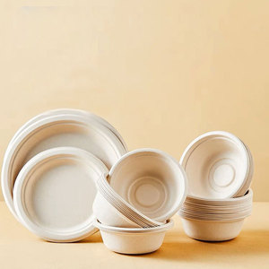 Assiettes et bols jetables en papier biodégradables en pulpe de canne à sucre pour barbecue extérieur, gâteaux d'anniversaire, plateau rond épaissi pour fêtes - Product Image 1