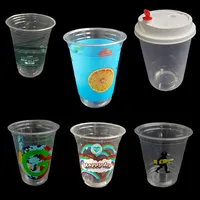 كوب بلاستيك شفاف للاستخدام مرة واحدة للشاي والقهوة والآيس كريم والآيس كريم والبوظة بولي لاكتيك 100% قابل للتحلل مع غطاء