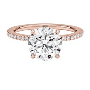 Élégante bague de fiançailles solitaire en or plaqué 18K 14K avec diamant taille brillant rond et micro-pavé de diamants sur le côté, cadeau pour femme - Product Image 2