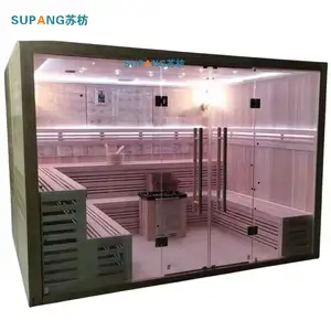 Hot commercial traditional wet steam heated sauna room The sauna for 8 people is fully equipped