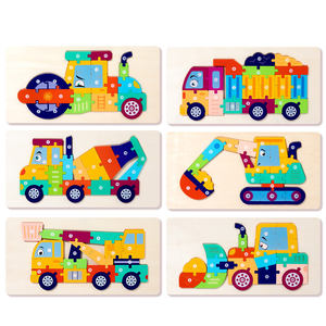 Puzzle 3D per Bambini con Veicoli, Blocchi di Legno Multicolore, Gioco Educativo Precoce per lo Sviluppo dell'Intelligenza, <50 Pezzi, Età Prescolare - Product Image 2