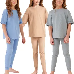 Conjuntos de ropa para niñas, camiseta personalizada de manga enrollada, Leggings ajustados estampados, ropa informal para niños, conjunto de dos piezas, 2021