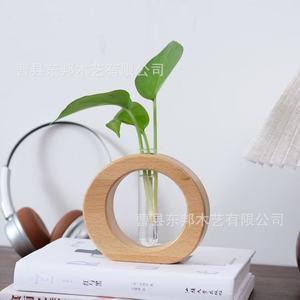 Vase hydroponique en bois, design minimaliste rond, pour décoration de bureau et plantes d'intérieur - Product Image 3