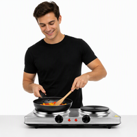 Plaque chauffante portable en acier inoxydable à 2 brûleurs 2500W 220V avec contrôle de la température pour la cuisine et l'utilisation en camping-car