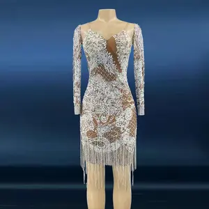 Novance Y2269 Suppliers Clothing Wholesale Sparkly Diamond Tassel Sequin Dress Girls Floral Print Elegant Bodycon Mini Dress