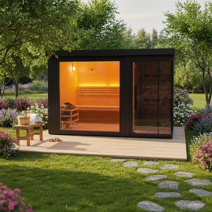 Sauna Infrarroja Moderna para Exteriores con Madera de Hemlock Rojo, Sauna Tradicional de Jardín para 4 Personas, Venta al por Mayor - Product Image 1