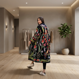 Robe mi-longue brodée florale à manches longues, col en V, taille naturelle, style bohème, tenue décontractée d'automne, 100 % coton, tissu en mousseline - Product Image 1