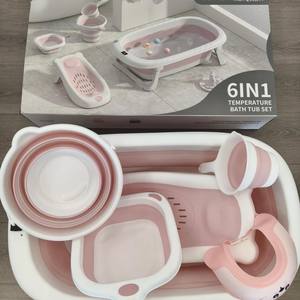 Set de Bañera Plegable para Bebé, Grande, de TPR, Color Rosa y Gris, en Caja, para 0-12 Meses, Multifuncional, para Uso Doméstico - Product Image 2