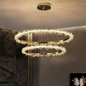 Lampadario <span class=keywords><strong>a</strong></span> LED in Cristallo con Anello Dorato, Lampada <span class=keywords><strong>a</strong></span> <span class=keywords><strong>Sospensione</strong></span> <span class=keywords><strong>per</strong></span> <span class=keywords><strong>Camera</strong></span> <span class=keywords><strong>da</strong></span> <span class=keywords><strong>Letto</strong></span> e Sala <span class=keywords><strong>da</strong></span> Pranzo, Lussuoso Lampadario Moderno - Product Image 3
