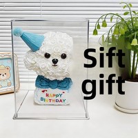 Cadeau Saint-Valentin Anniversaire Chien Caniche Mignon à Fleurs Éternelles Expressions d'Amour Rose PE Chien Malteux Boîte Cadeau Ornement Logo Canard