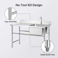 Wastafel Dapur Stainless Steel Komersial Dua Lubang dengan Rak Pengering Bersertifikasi NSF, Finishing Brushed, Kapasitas 4L, Warna Perak