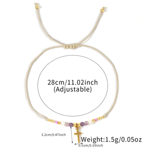 New Boho Fashion Jewelry 18k Gold Plated Stainless Steel Cross Charm Natural Stone Beads Adjustable <b>Beaded</b> <b>Bracelet</b> for Women - Product Image 6