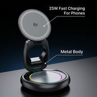 Chargeur magnétique 3 en 1, chargeur sans fil pliable Qi2.2 25W, charge rapide, alliage de zinc, rotation à 360°, portable, vente en gros d'usine, OEM