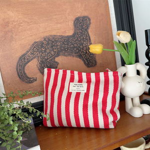 Bolsa con cremallera <span class=keywords><strong>de</strong></span> lona teñida <span class=keywords><strong>de</strong></span> hilo a rayas con etiqueta personalizada, bolsas <span class=keywords><strong>de</strong></span> cosméticos, bolsa organizadora <span class=keywords><strong>de</strong></span> <span class=keywords><strong>maquillaje</strong></span> <span class=keywords><strong>de</strong></span> viaje <span class=keywords><strong>para</strong></span> <span class=keywords><strong>niñas</strong></span> - Product Image 4