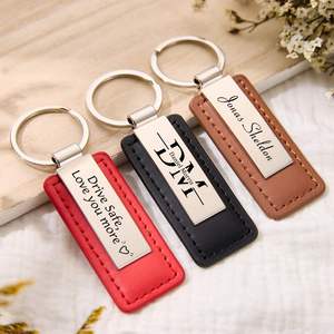 Porte-clés de voiture personnalisé, cadeau de déménagement en cuir sur mesure, porte-clés en acier inoxydable gravé pour papa - Product Image 3