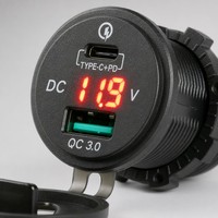 Prise QC3.0 ON/OFF avec Voltmètre Rouge, Chargeur USB pour Moto, Chargeur USB Type C pour Téléphone, GPS, Caméra
