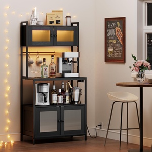 שטח אחסון מטבח 5 שכבות מדף ארון מיקרוגל תעשייתי נייר עמדה עם שקע חשמל הוביל אורות אופים בר קפה - Product Image 4