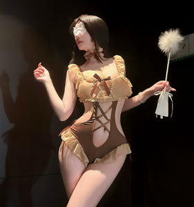 Lencería sexy con lazo, estilo retro puro y seductor, body con espalda descubierta y volantes. - Product Image 4