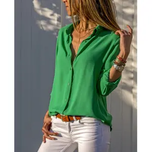 Groothandel Mode Kantoor Shirt Knoop Lange Mouw Casual Werk Dames Elegante Top Business Losse Dames Chiffon Blouse Shirts
