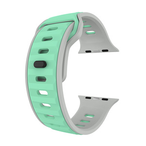 Correa de reloj de silicona transpirable con hebilla cuadrada de diamantes bicolor, compatible con Apple Watch Ultra 9876543210 Series - Product Image 3