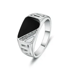 אופנה זכר תכשיטי קלאסי זהב ריינסטון חתונה טבעת שחור אמייל טבעות לגברים חג המולד מפלגה מתנות