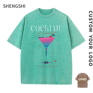 SHENGSHI T-shirt unisexe Stone Wash surdimensionné col rond 320g coton équipe rétro sans rétrécissement avec impression personnalisée t-shirt en vrac en vrac pour l'équipe - Product Image 1