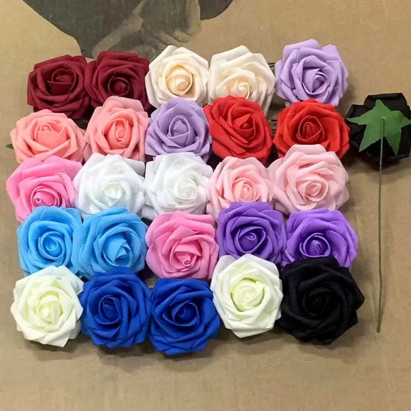 Rosas de espuma Artificial con tallo para decoración de tartas, 10 bolsas de 8cm de diámetro, 50 bolsas por bolsa, 14 colores