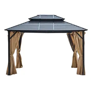 3X3.65X2.75M Double Topped Horizontal Lines Steel Sheet Gazebo For Garden Aluminum Tube Gazebo with Metal Roof