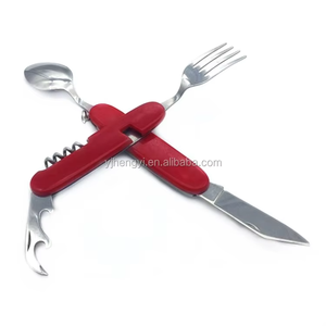 Bộ dao kéo đa năng màu đỏ 6 trong 1 bộ đồ ăn ngoài trời bao gồm dao nĩa muỗng Flatware <span class=keywords><strong>Set</strong></span> - Product Image 4