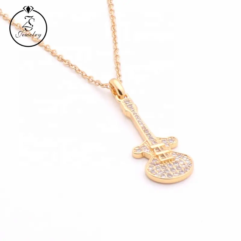 Crystal Pendant Necklace Guitar Design Pendant Stainless Steel Jewelry Chain Long Pendant Necklace