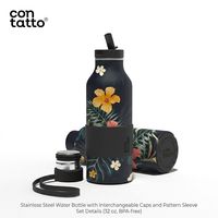 Bouteille d'eau isotherme anti-fuite en acier inoxydable 304, imprimé floral tropical, sans BPA, avec paille, pour promotion