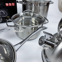 Ensemble de casseroles en acier inoxydable antiadhésif de haute qualité, 12 pièces, design classique avec couvercles en verre et en acier pour une utilisation à la maison et en cuisine