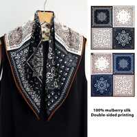 Écharpe carrée en soie de mûrier 6A, bandana contrastant 7D, motif cachemire élégant pour usage quotidien, faible MOQ, échantillon rapide