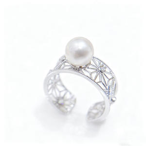 10755DIY Pearl Accessories S925 Silver Ring Empty <b>Holder</b> with Gold Silver <b>Jewelry</b> 11-13mm Round Inlay Fashionable Trendy Style - Product Image 5