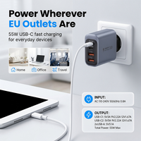 Chargeur mural USB 4 ports 55W, adaptateur secteur à charge rapide PD+QC, prise EU/US, bloc de charge multi-ports pour smartphones et tablettes