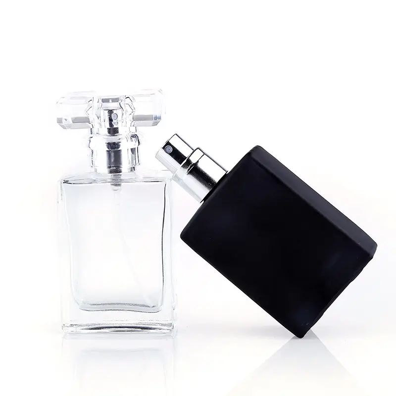 Großhandel 30ml 50 ml leer Luxus Flat Square Spray Duft Parfum Flasche schwarz nachfüllbare Parfüm Glasflasche