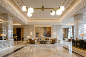 โคมไฟระย้าทองคำหรูหรา 6 โคมแก้วนม โครงโลหะ สีสั่งทำพิเศษ สำหรับโรงแรม วิลล่า โคมไฟติดเพดาน - Product Image 2