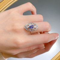Bague de mariage pour femme en argent sterling 925 plaqué rhodium, incrustée de zircone cubique micro-incrustée, elliptique, bleu Tanzanie